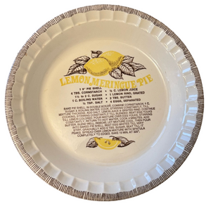 VTG Lemon Meringue Recipe Ceramic Fluted Pie Plate USA Royal China Jeanette 11"